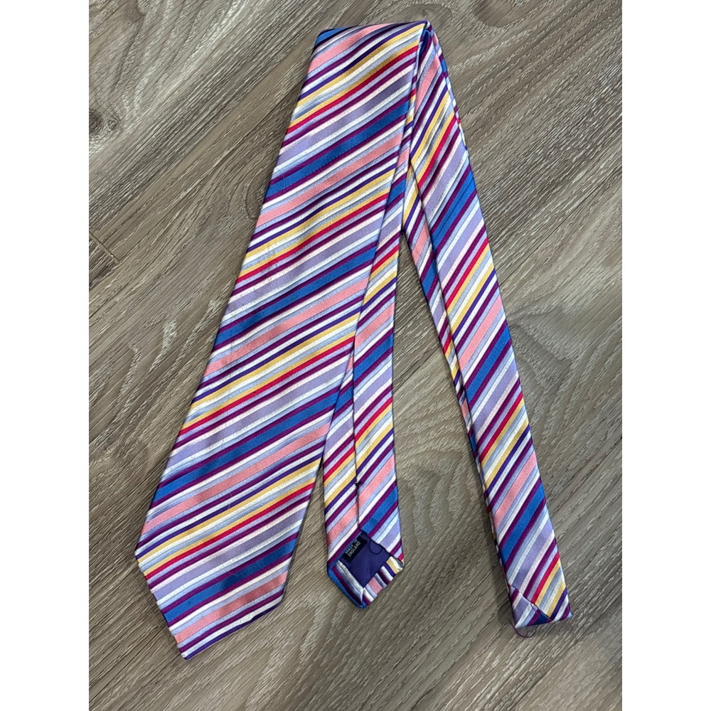 Duchamp London Silk Necktie Multi Color Diagonal Stripe Hand Made in England